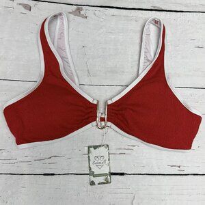 NWT Swimall Textured High Waisted Bikini Set Red White Trim L Y2K
